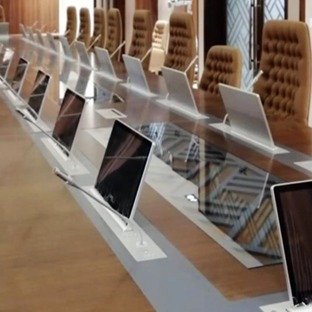 Gümüş Motorlu Monitör  Kaldırmalı Toplantı Masası İstanbul Ofis Mobilya